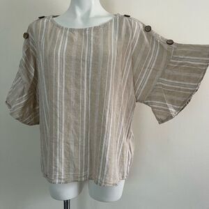 Ellen Tracy Linen Blend top ruffle sleeve